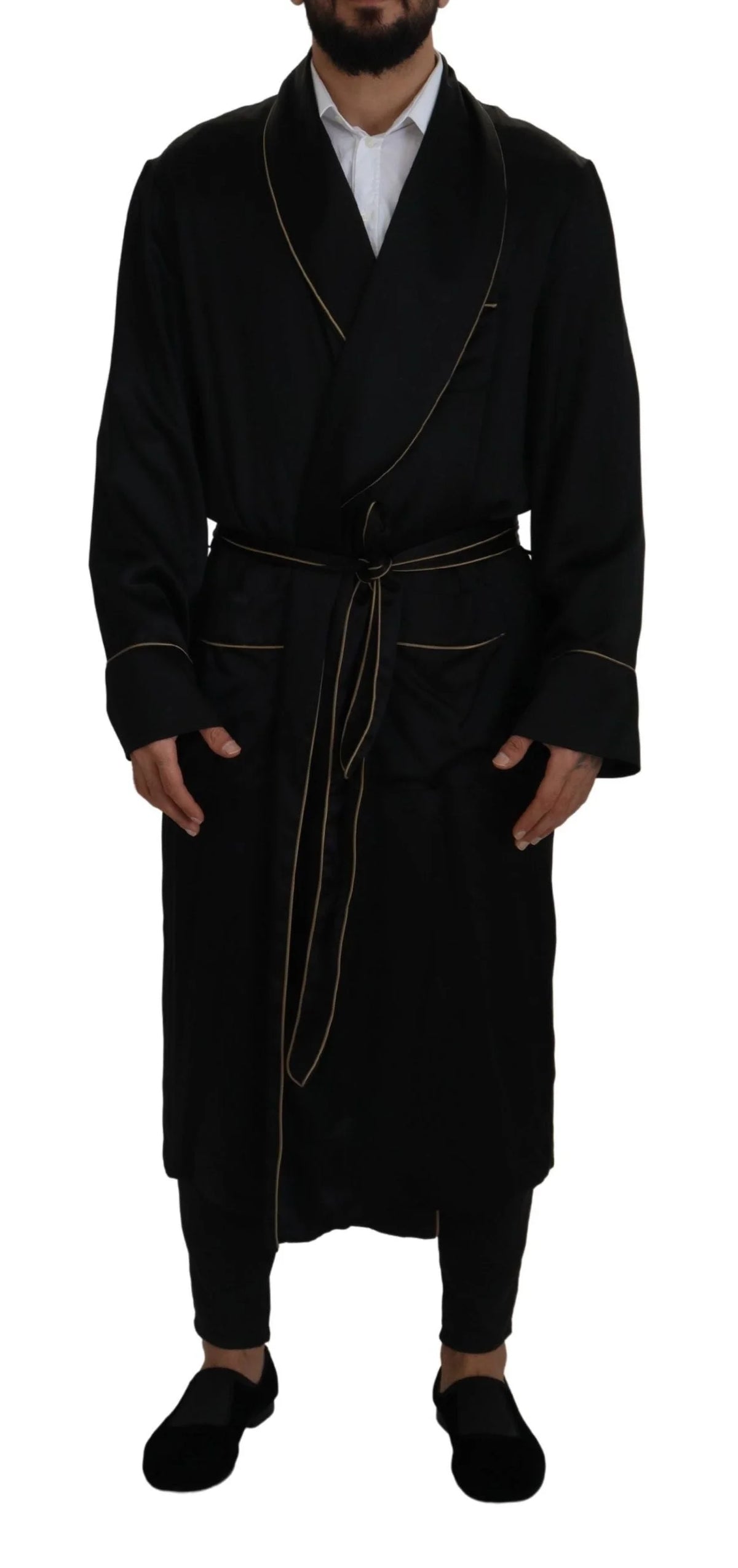 Dolce & Gabbana Black 100% Silk Robe Coat Wrap Jacket - IT50 | L - Overcoats