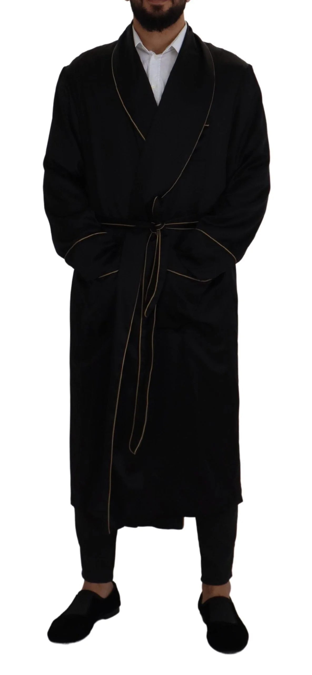 Dolce & Gabbana Black 100% Silk Robe Coat Wrap Jacket - IT50 | L - Overcoats