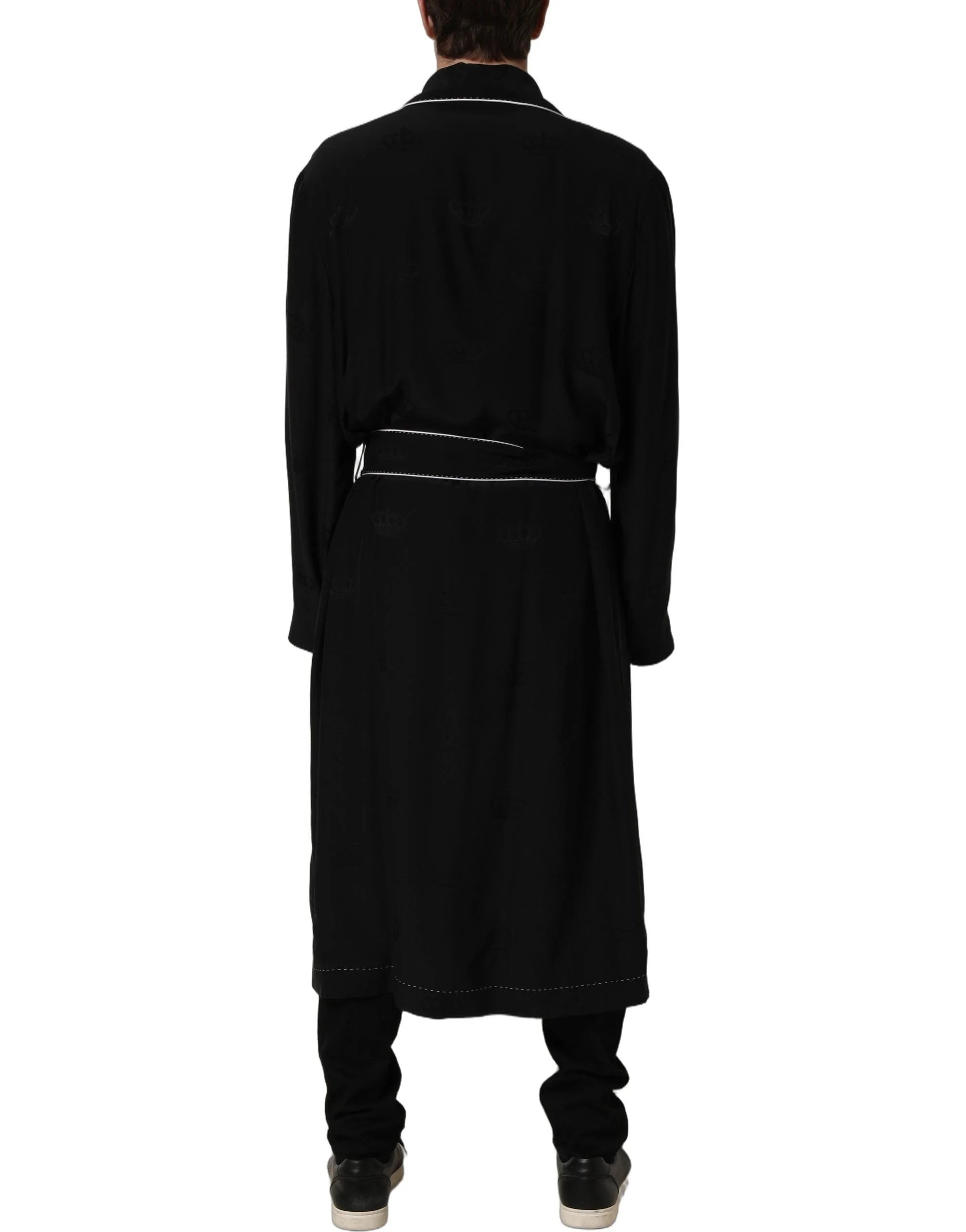Dolce & Gabbana Black 100% Silk Robe Men Wrap Coat Jacket - IT52 | XL