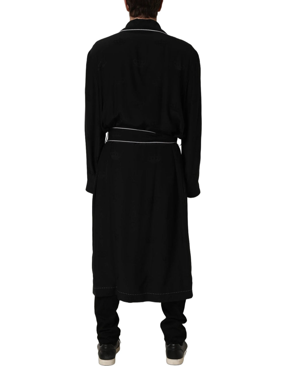 Dolce & Gabbana Black 100% Silk Robe Men Wrap Coat Jacket - IT52 | XL