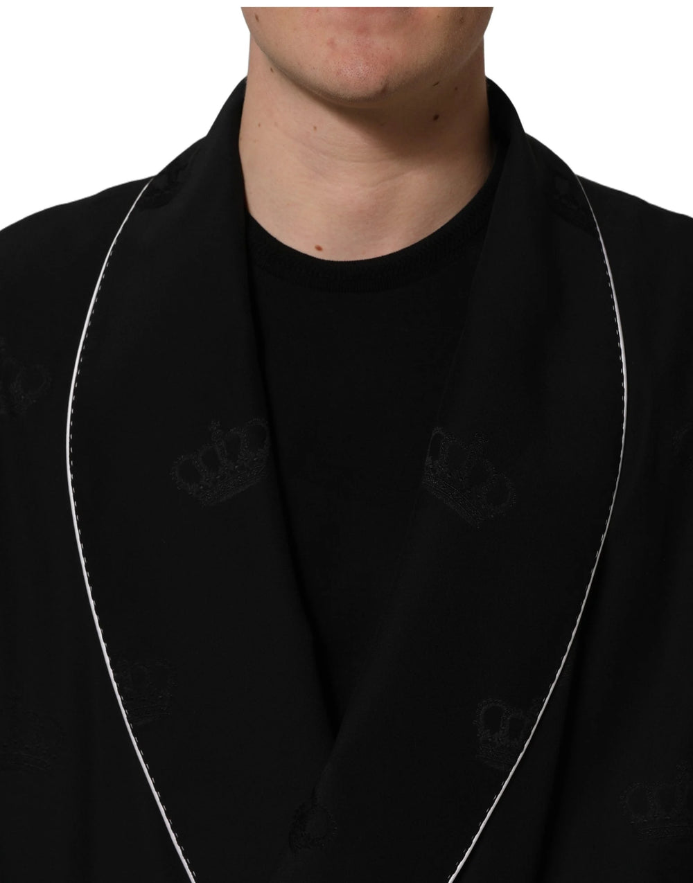 Dolce & Gabbana Black 100% Silk Robe Men Wrap Coat Jacket - IT52 | XL