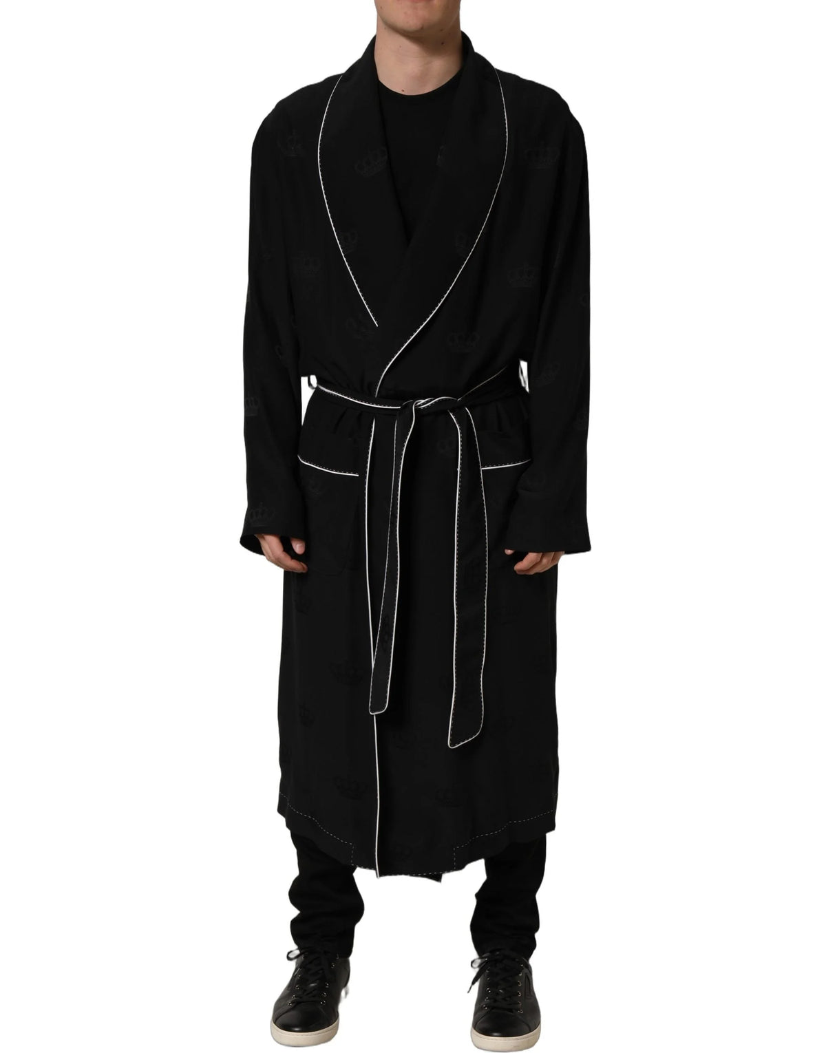 Dolce & Gabbana Black 100% Silk Robe Men Wrap Coat Jacket - IT52 | XL