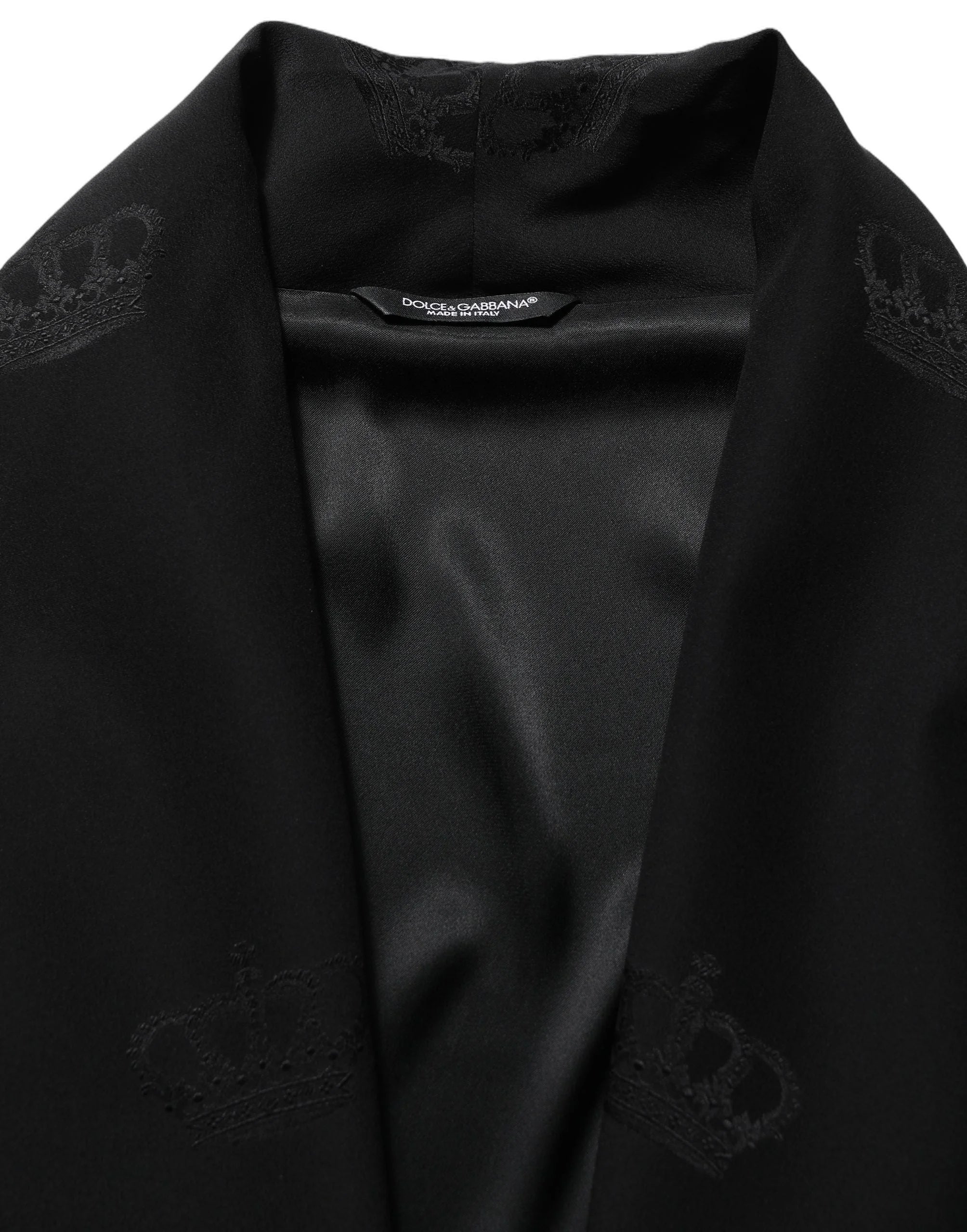 Dolce & Gabbana Black 100% Silk Robe Men Wrap Coat Jacket - IT52 | XL