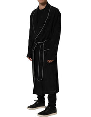 Dolce & Gabbana Black 100% Silk Robe Men Wrap Coat Jacket - IT52 | XL