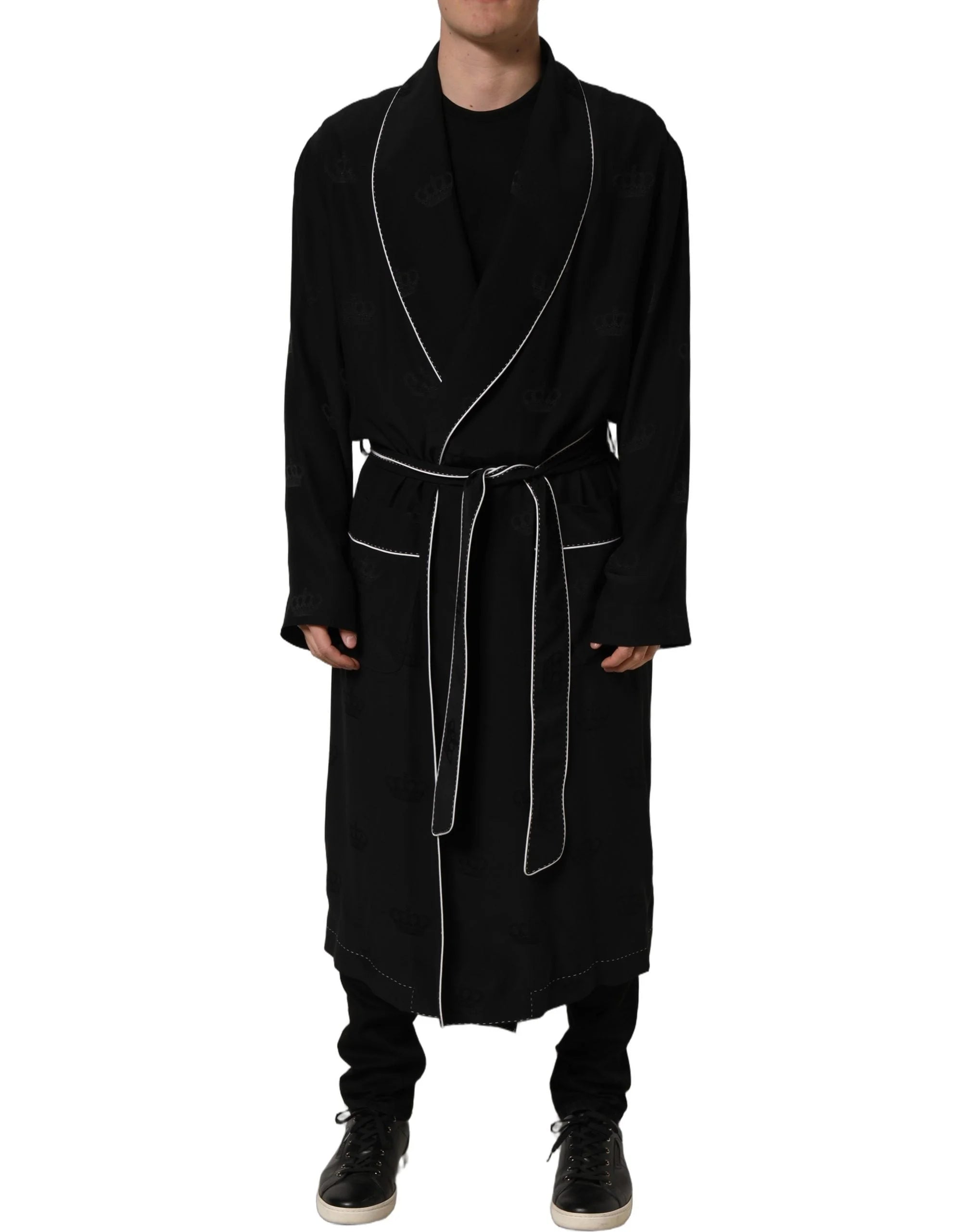Dolce & Gabbana Black 100% Silk Robe Men Wrap Coat Jacket - IT52 | XL