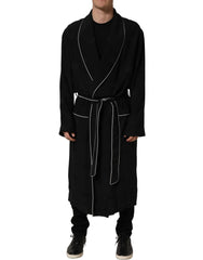 Dolce & Gabbana Black 100% Silk Robe Men Wrap Coat Jacket - IT52 | XL