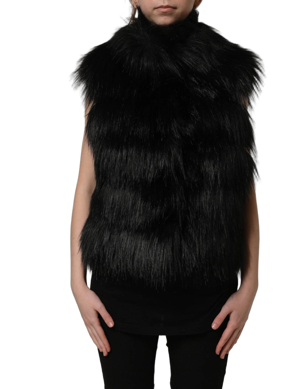 Dolce & Gabbana Black Acrylic Faux Fur Sleeveless Vest Jacket - IT40|S
