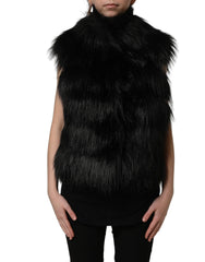 Dolce & Gabbana Black Acrylic Faux Fur Sleeveless Vest Jacket - IT40|S