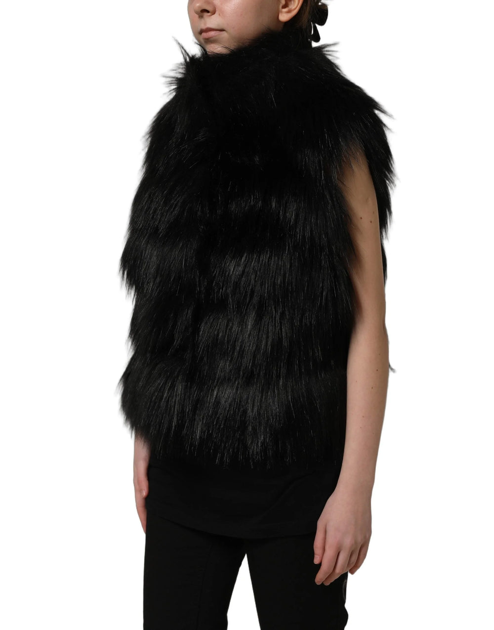Dolce & Gabbana Black Acrylic Faux Fur Sleeveless Vest Jacket - IT40|S