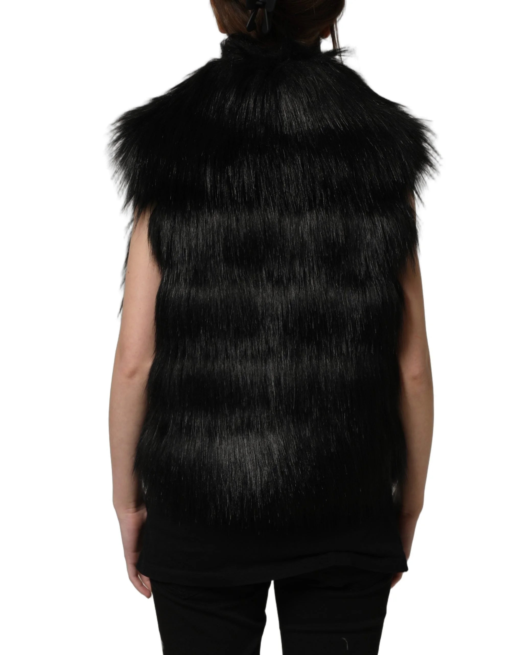 Dolce & Gabbana Black Acrylic Faux Fur Sleeveless Vest Jacket - IT40|S