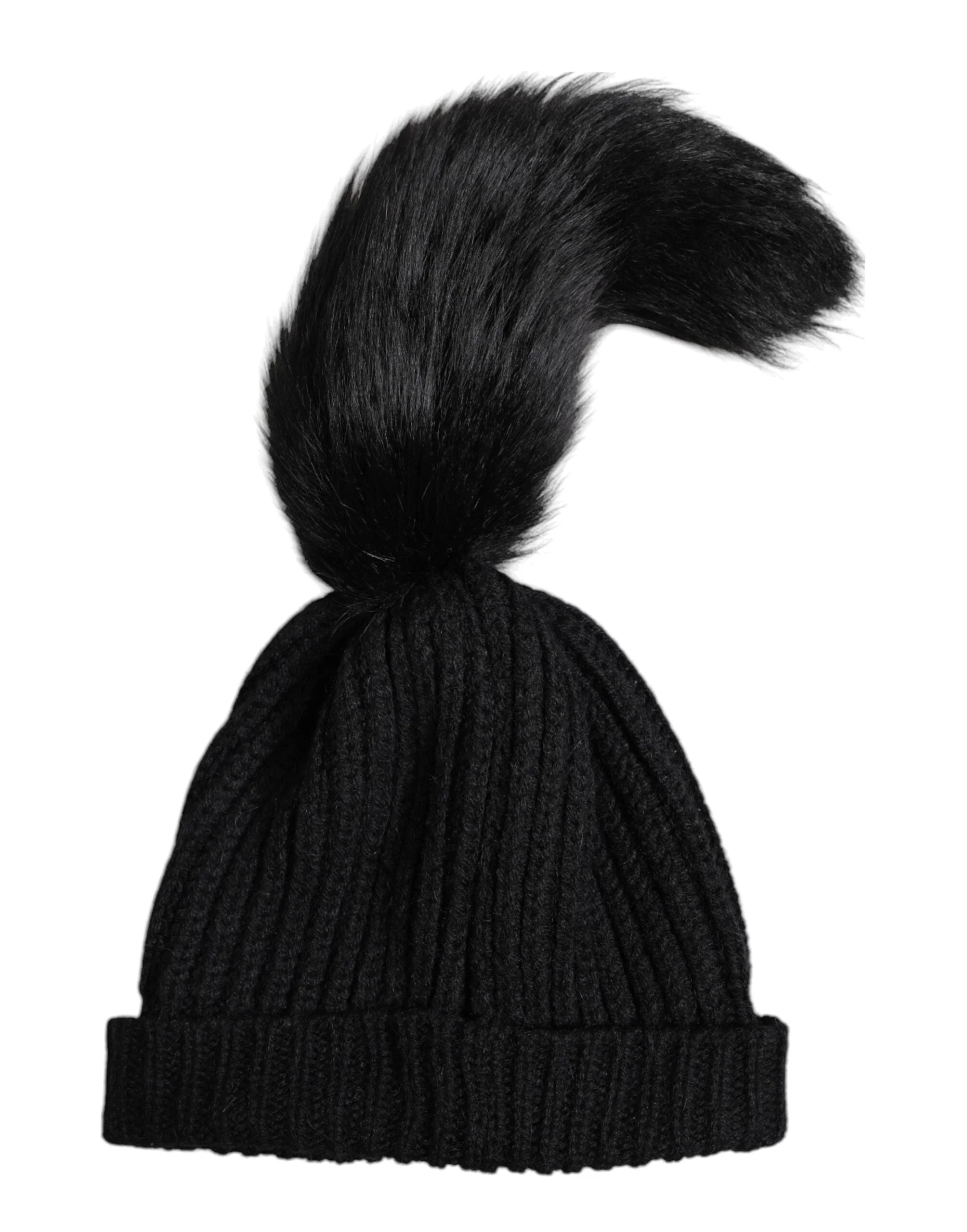 Dolce & Gabbana Black Acrylic Knitted Fur Winter Beanie Hat - Beanies