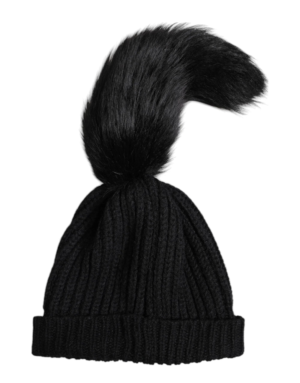 Dolce & Gabbana Black Acrylic Knitted Fur Winter Beanie Hat - Beanies