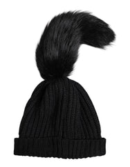 Dolce & Gabbana Black Acrylic Knitted Fur Winter Beanie Hat - Beanies