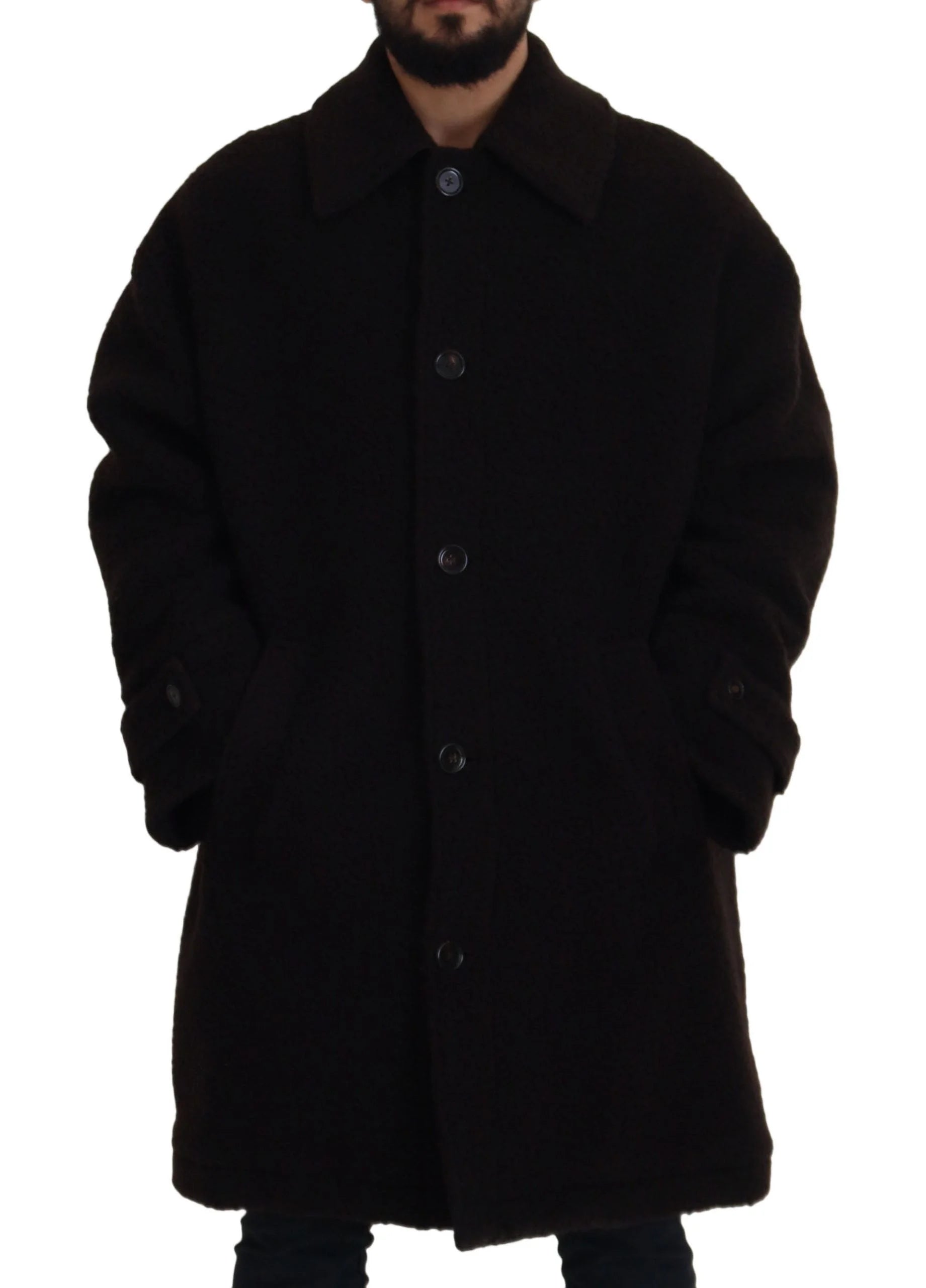 Dolce & Gabbana Black Alpaca Button Down Trench Coat Jacket - IT54 | XL - Trench Coats