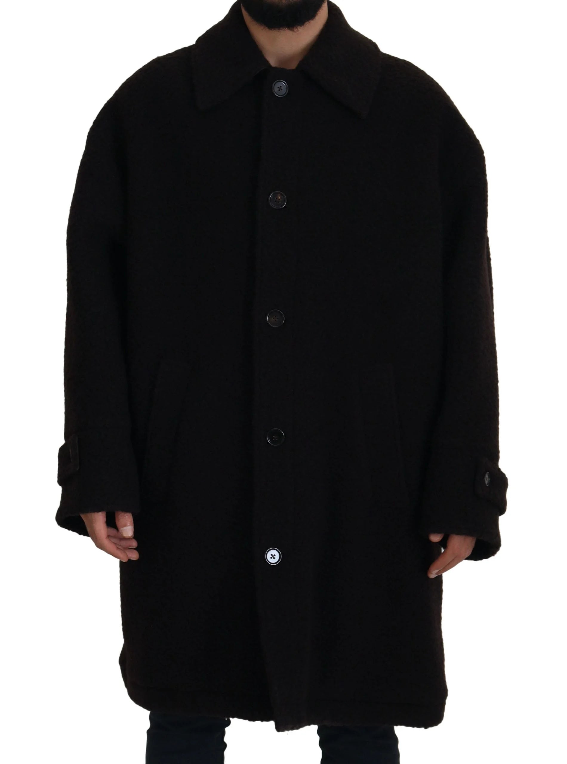 Dolce & Gabbana Black Alpaca Button Down Trench Coat Jacket - IT54 | XL - Trench Coats