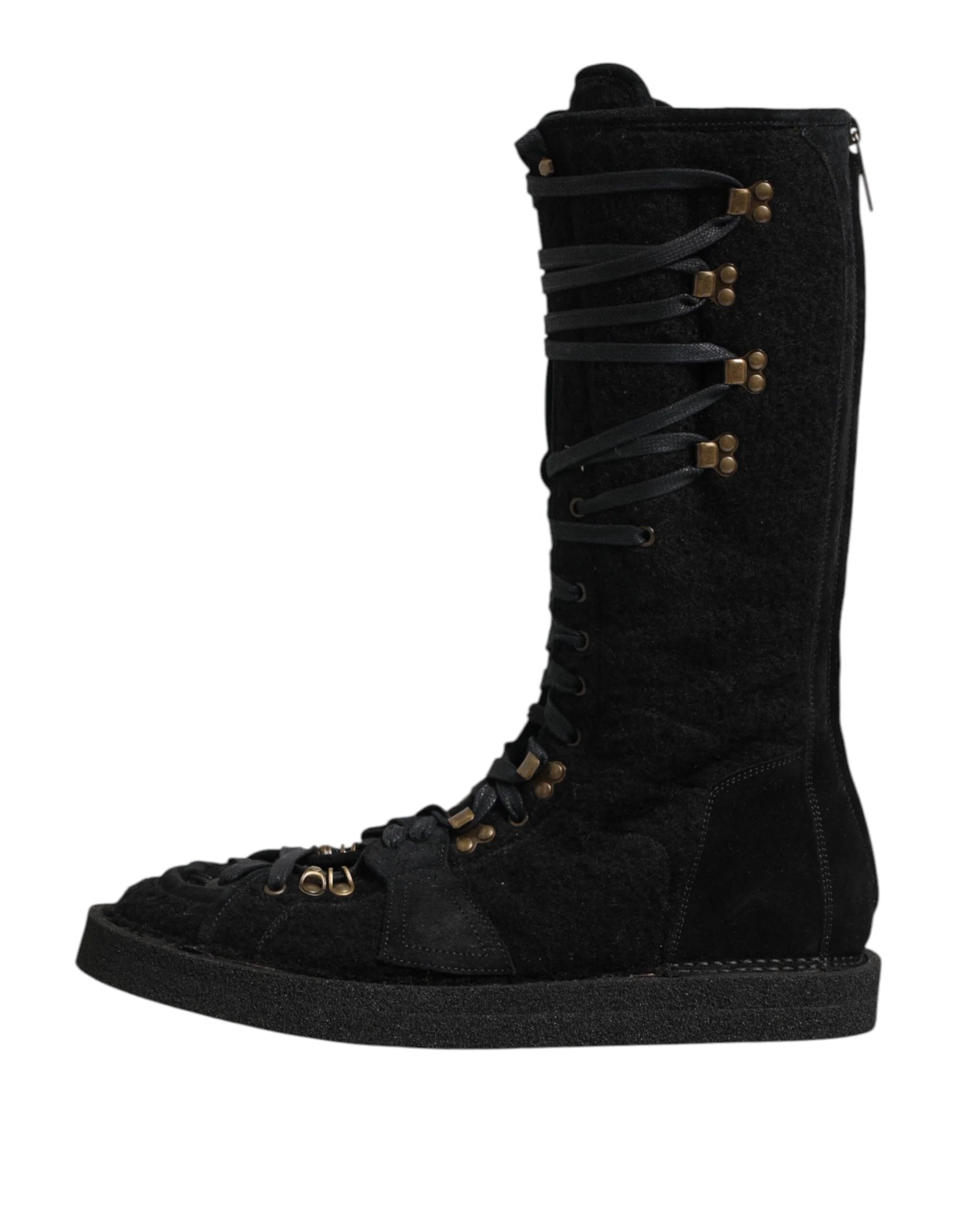 Dolce & Gabbana Black Alpaca Wool Suede Mid Calf Boots Shoes - EU44/US11 - Boots