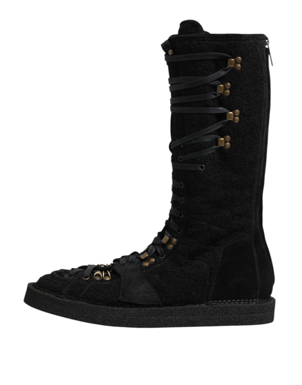Dolce & Gabbana Black Alpaca Wool Suede Mid Calf Boots Shoes - EU44/US11 - Boots