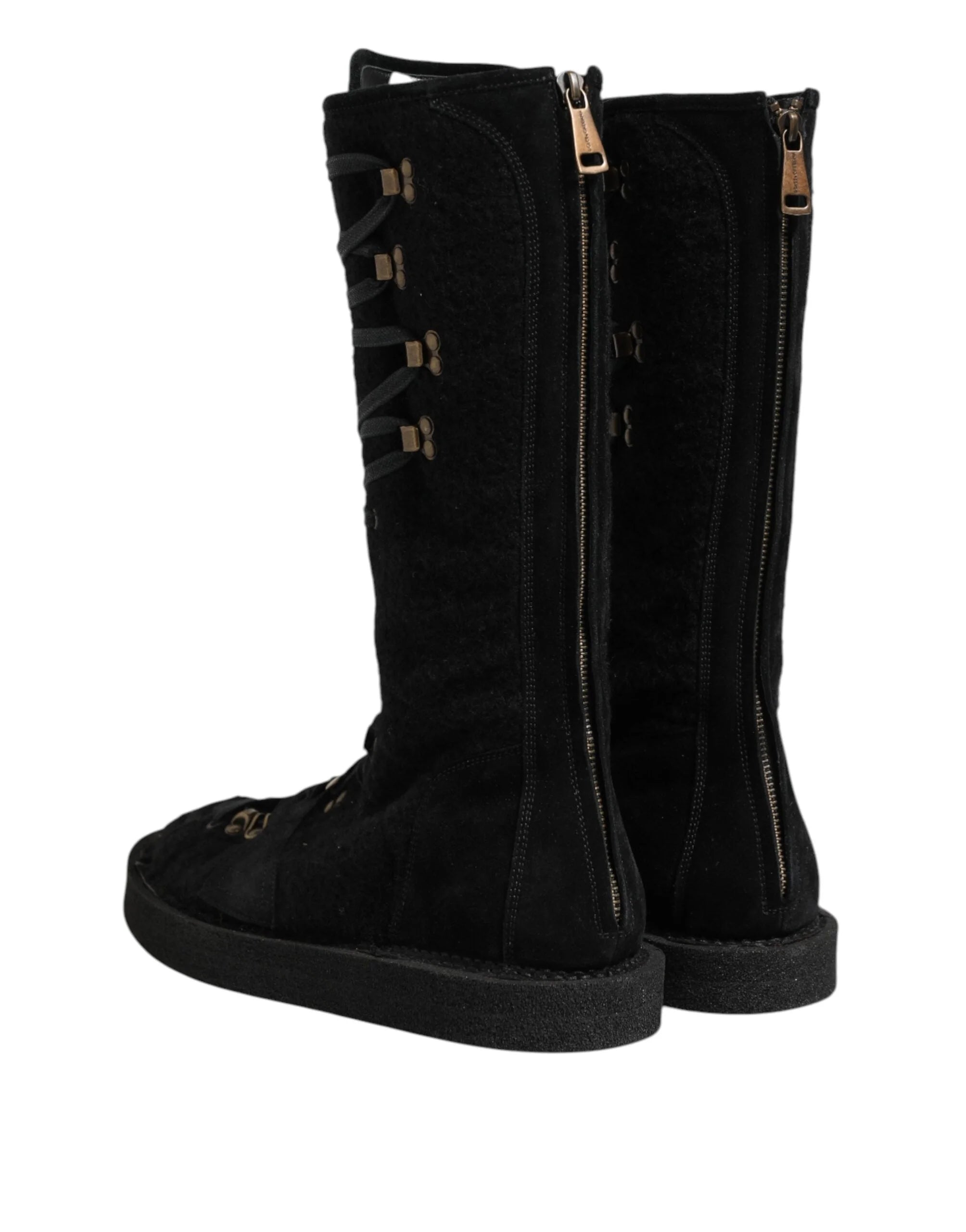 Dolce & Gabbana Black Alpaca Wool Suede Mid Calf Boots Shoes - EU44/US11 - Boots