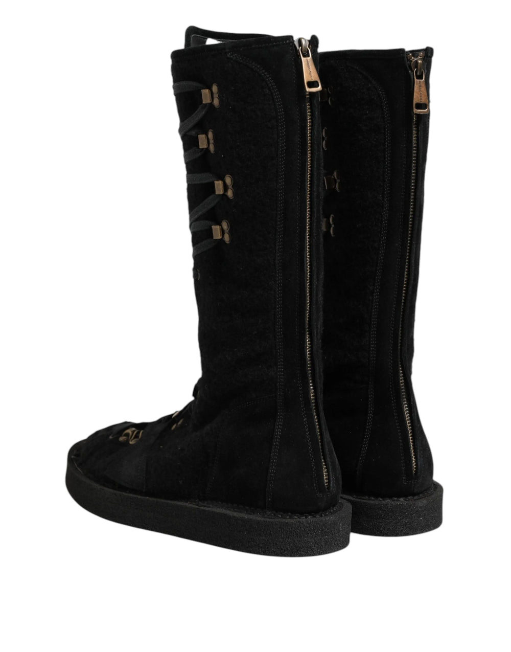 Dolce & Gabbana Black Alpaca Wool Suede Mid Calf Boots Shoes - EU44/US11 - Boots