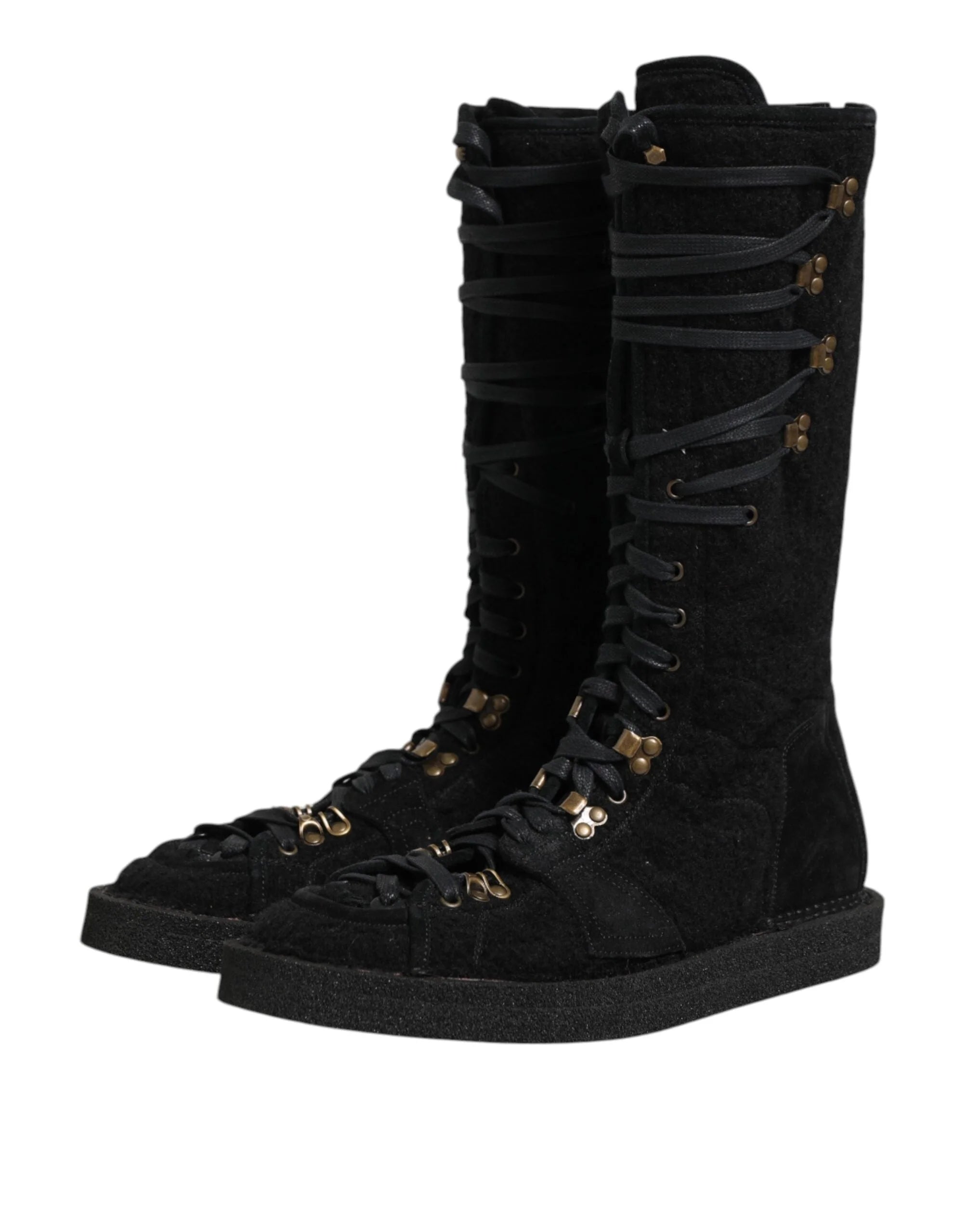 Dolce & Gabbana Black Alpaca Wool Suede Mid Calf Boots Shoes - EU44/US11
