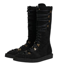 Dolce & Gabbana Black Alpaca Wool Suede Mid Calf Boots Shoes - EU44/US11