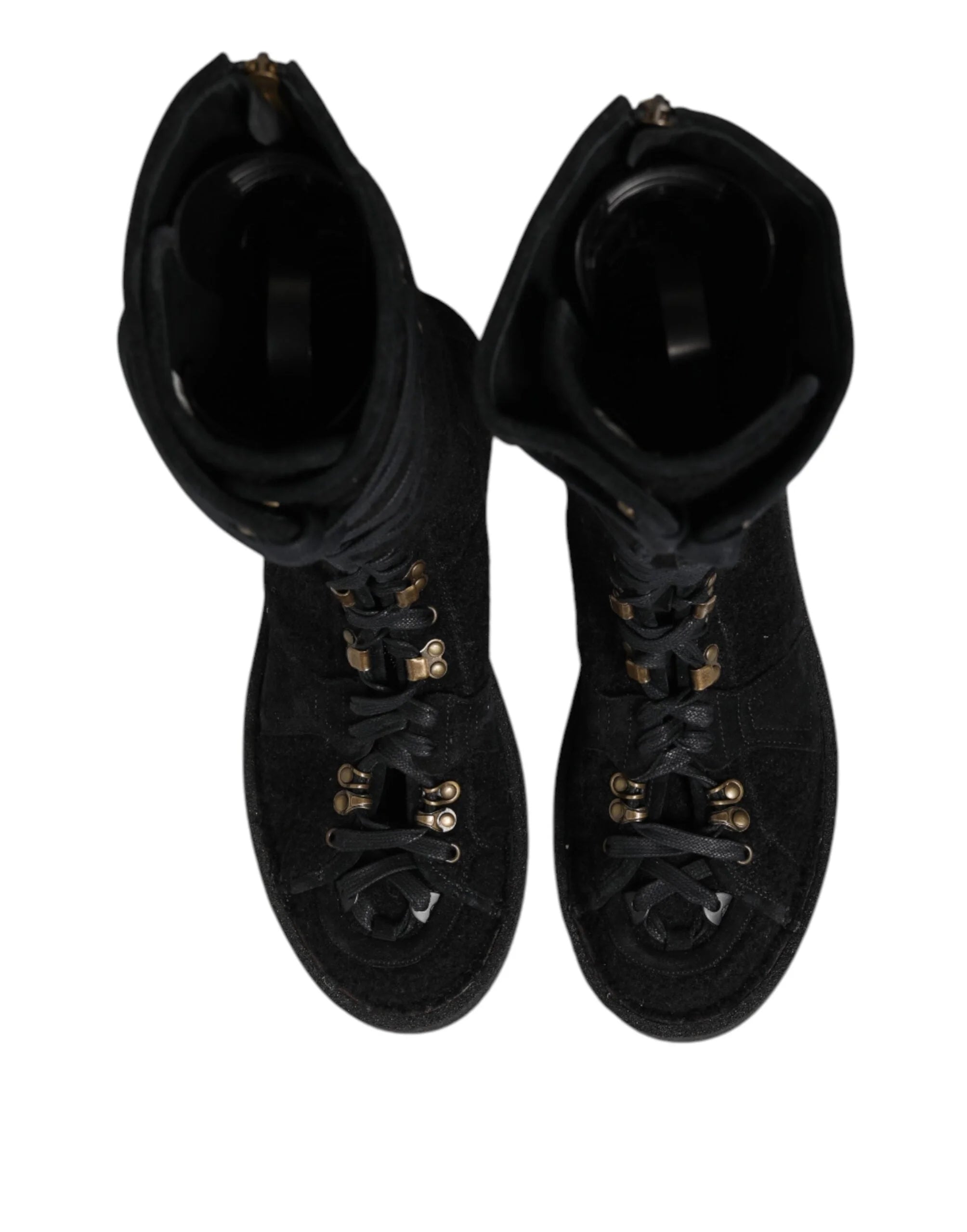 Dolce & Gabbana Black Alpaca Wool Suede Mid Calf Boots Shoes - EU44/US11 - Boots