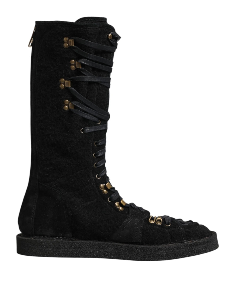 Dolce & Gabbana Black Alpaca Wool Suede Mid Calf Boots Shoes - EU44/US11