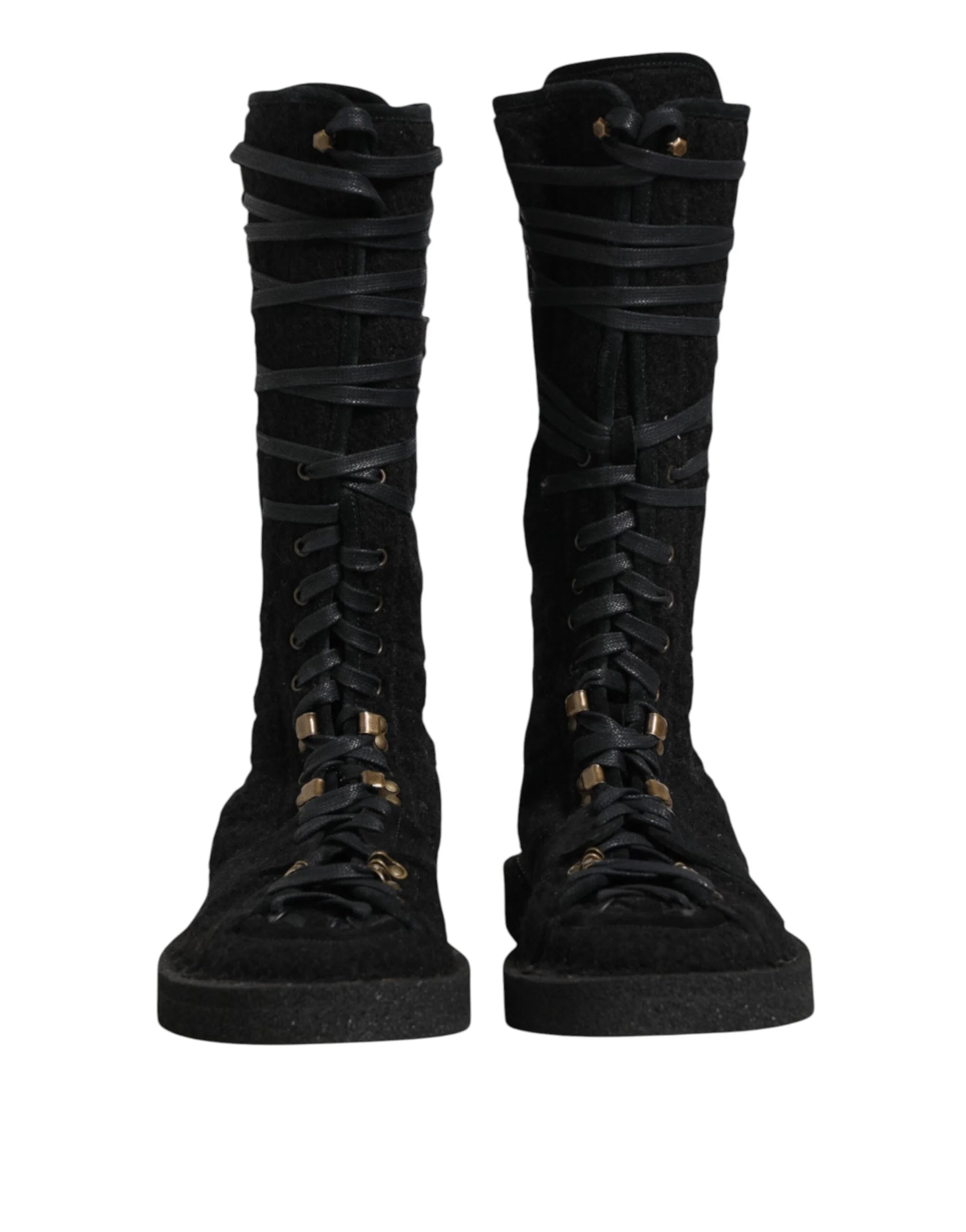 Dolce & Gabbana Black Alpaca Wool Suede Mid Calf Boots Shoes - EU44/US11