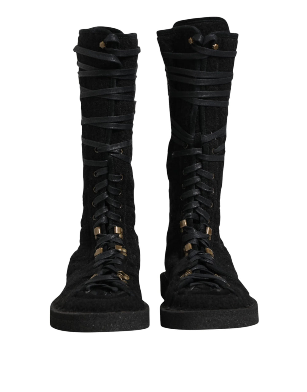 Dolce & Gabbana Black Alpaca Wool Suede Mid Calf Boots Shoes - EU44/US11