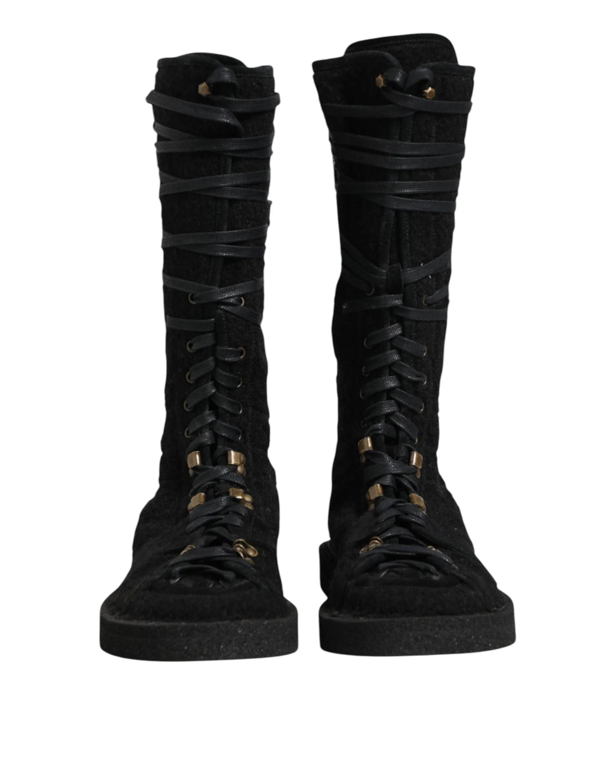 Dolce & Gabbana Black Alpaca Wool Suede Mid Calf Boots Shoes - EU44/US11