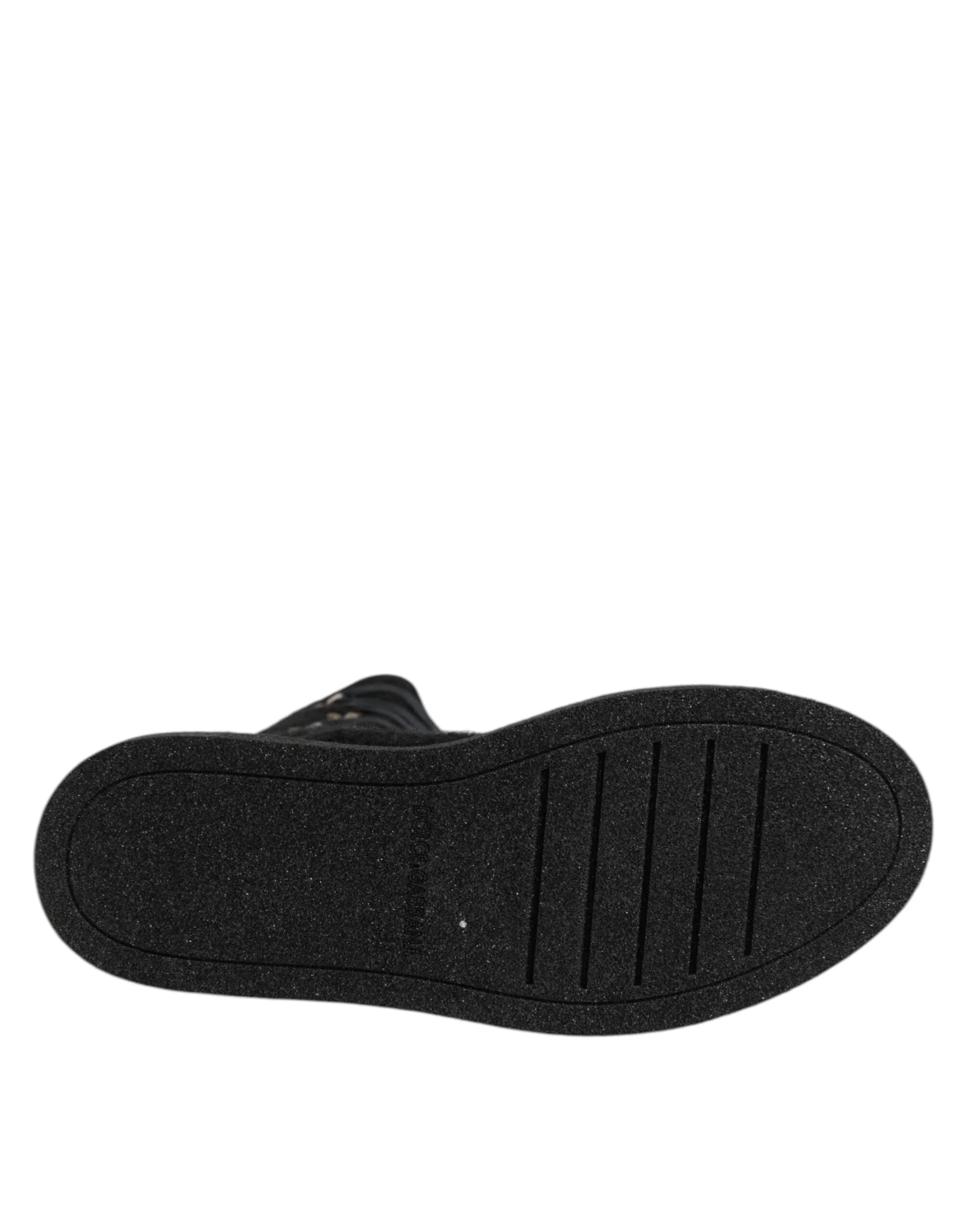 Dolce & Gabbana Black Alpaca Wool Suede Mid Calf Boots Shoes - EU44/US11 - Boots