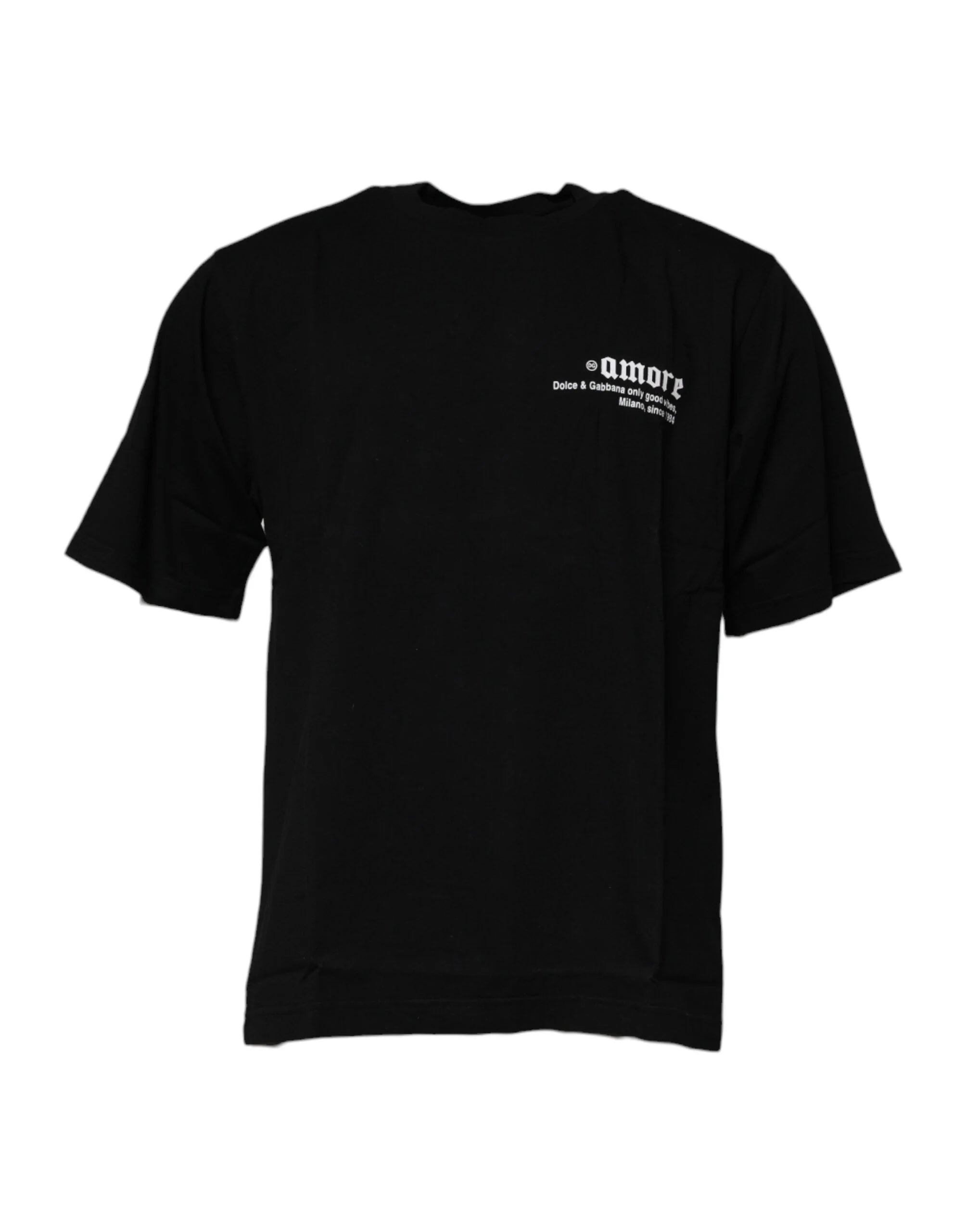 Dolce & Gabbana Black Amore Leopard Cotton Crew Neck T-shirt - T-Shirts