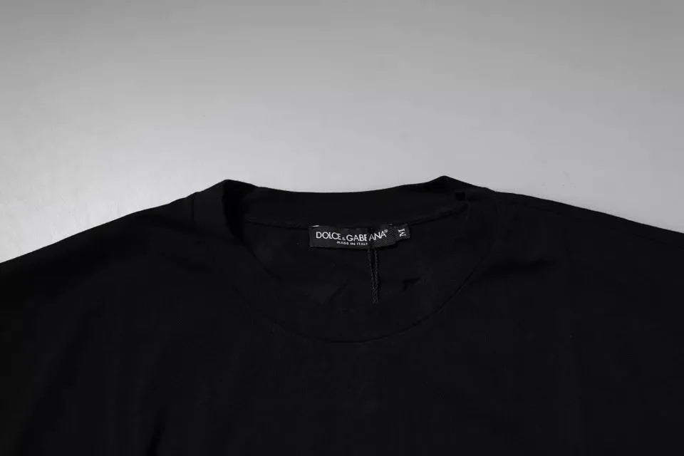 Dolce & Gabbana Black Amore Leopard Cotton Crew Neck T-shirt - T-Shirts