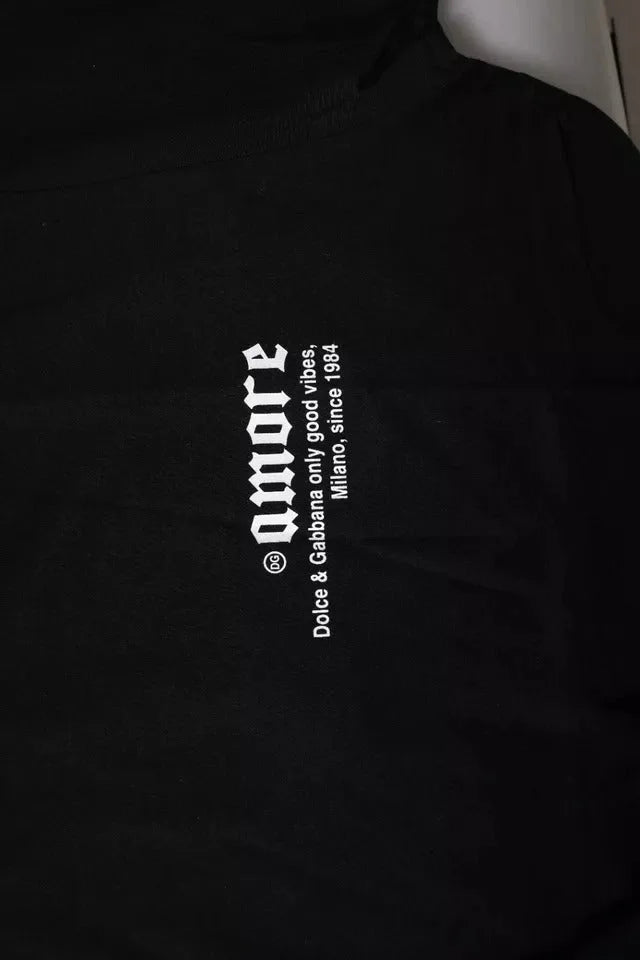 Dolce & Gabbana Black Amore Leopard Cotton Crew Neck T-shirt - T-Shirts