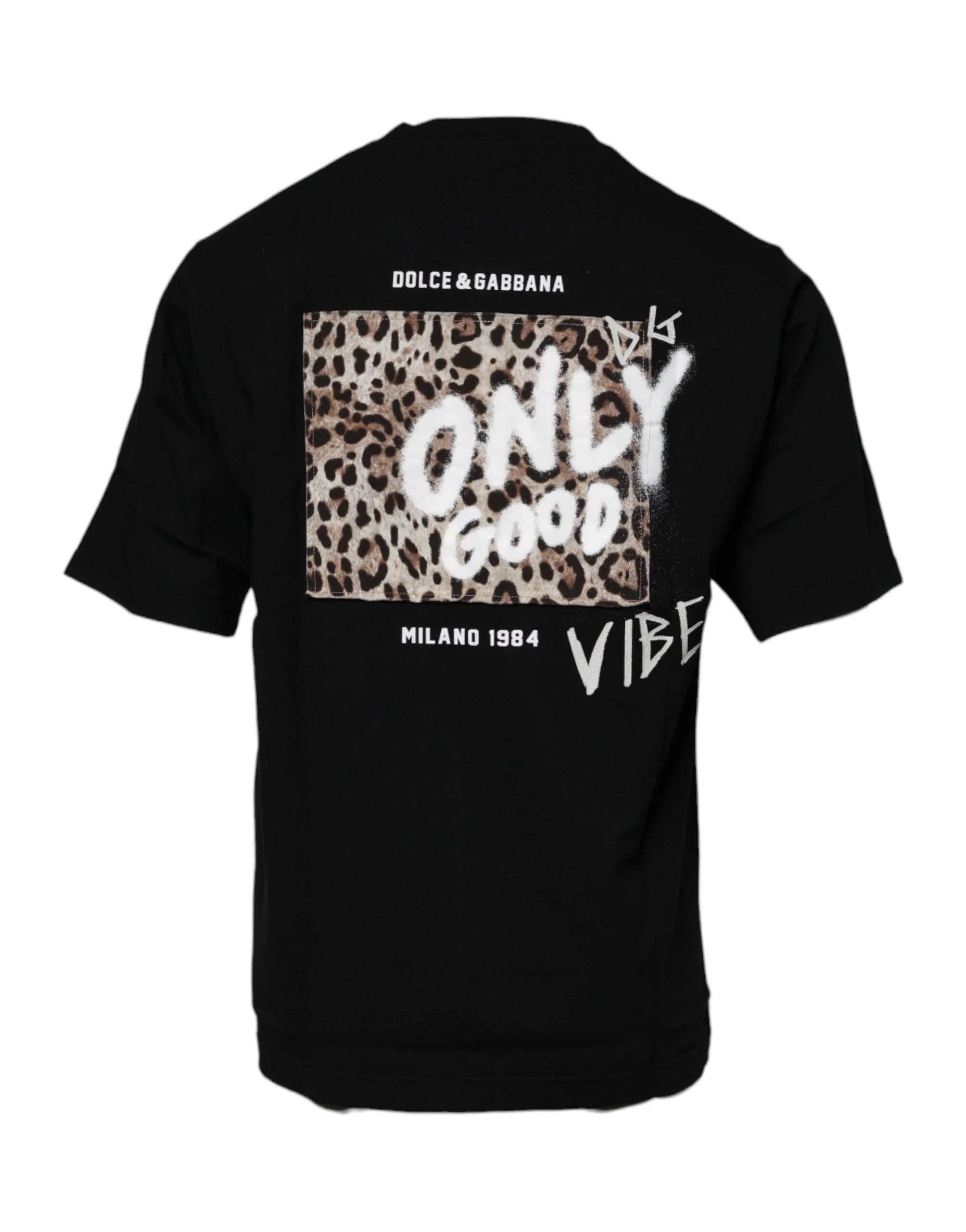 Dolce & Gabbana Black Amore Leopard Cotton Crew Neck T-shirt - T-Shirts