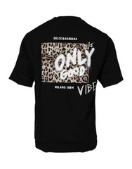 Dolce & Gabbana Black Amore Leopard Cotton Crew Neck T-shirt - T-Shirts