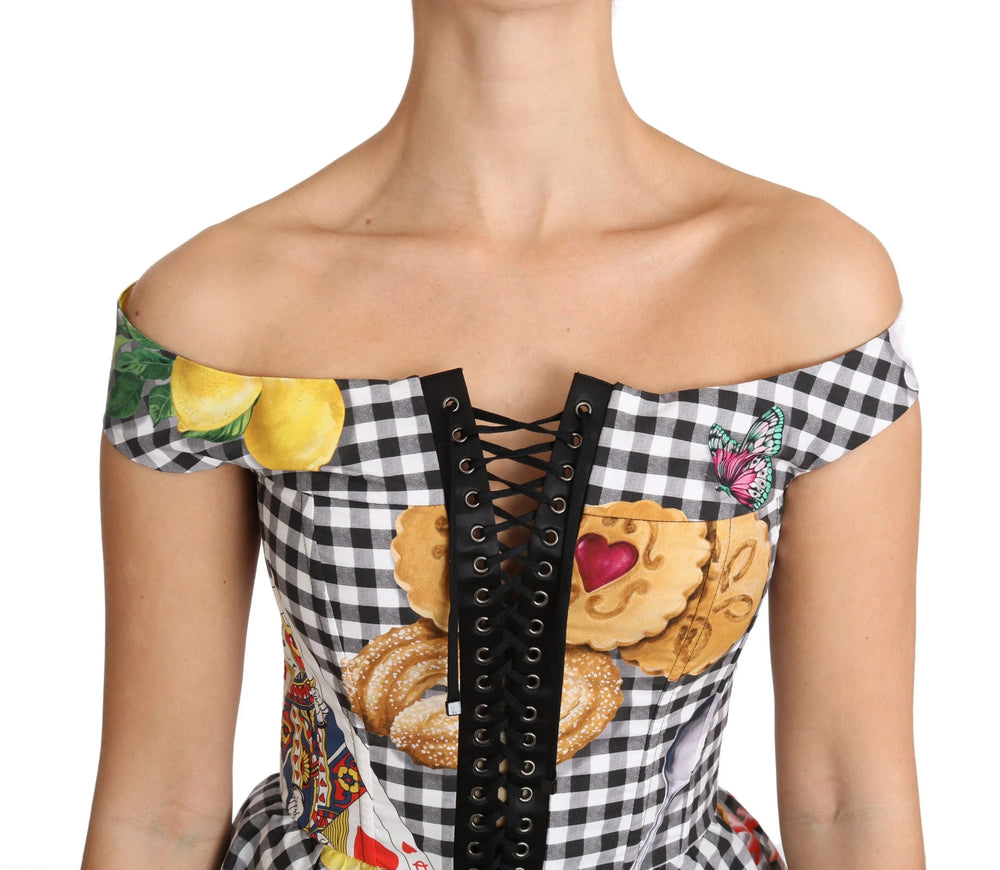 Dolce & Gabbana Black and White Corset Blouse Sicily Lemon Check Top - IT36|XXS - Blouses