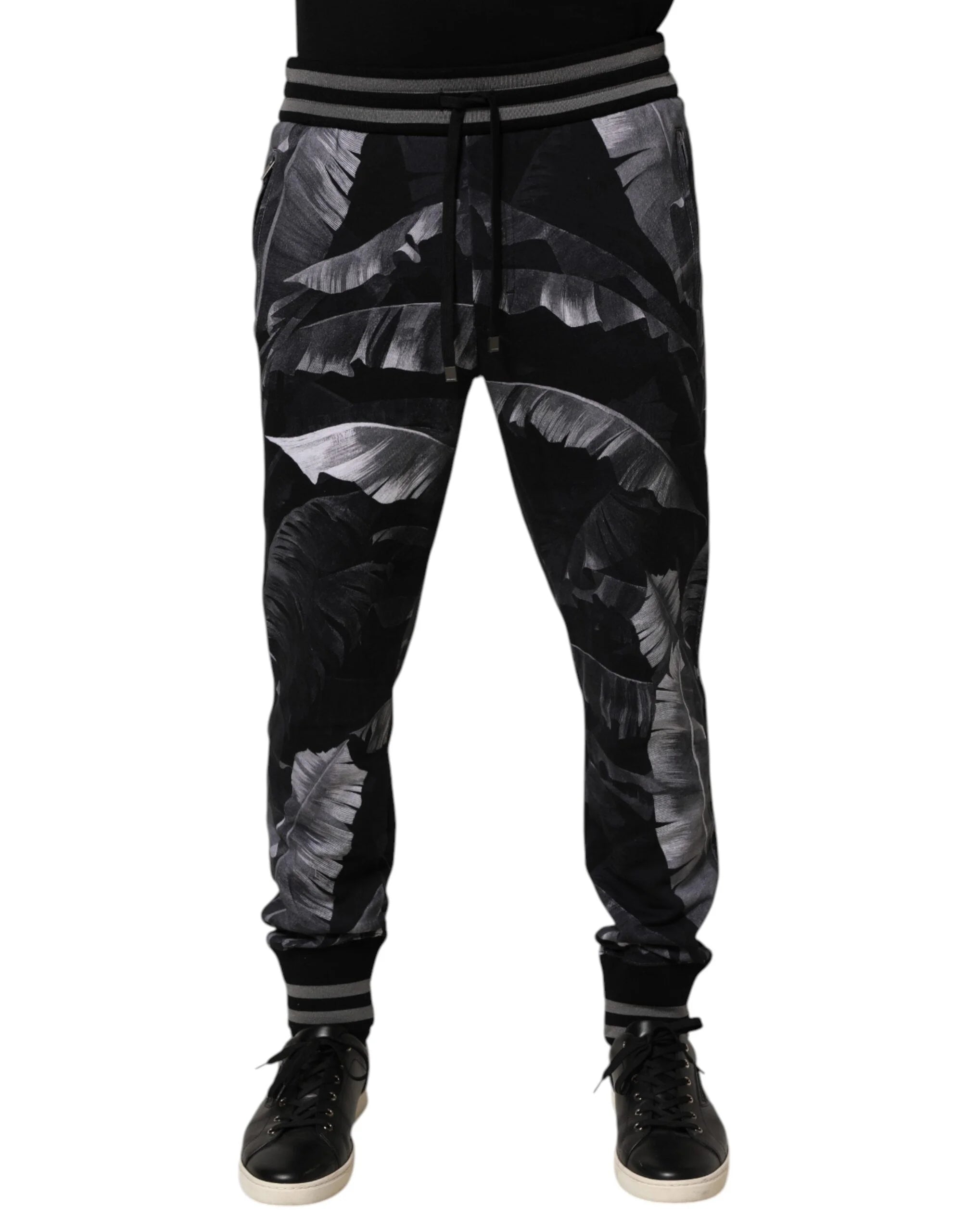 Dolce & Gabbana Black Banana Leaf Cotton Jogger Trouser Pants - IT50 | L - Joggers