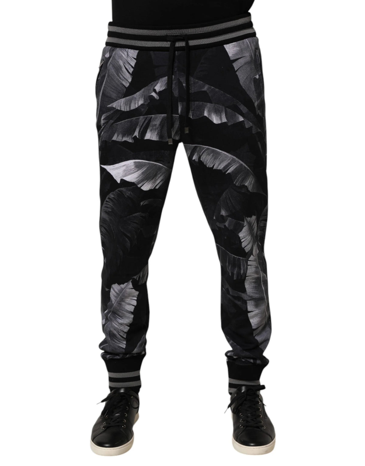 Dolce & Gabbana Black Banana Leaf Cotton Jogger Trouser Pants - IT50 | L