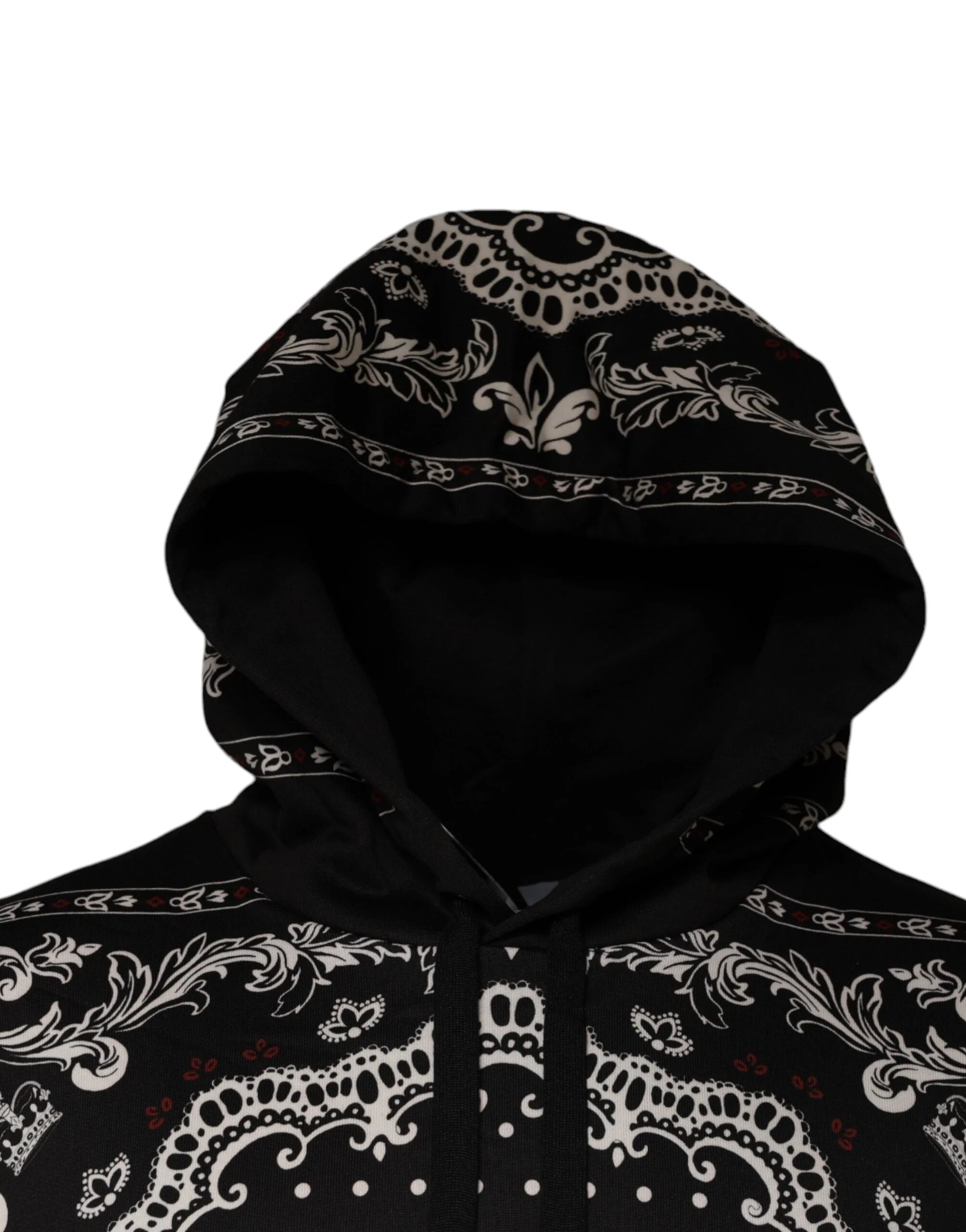 Dolce & Gabbana Black Bandana Print Crown Logo Cotton Hoodie Sweater - L - Hoodies
