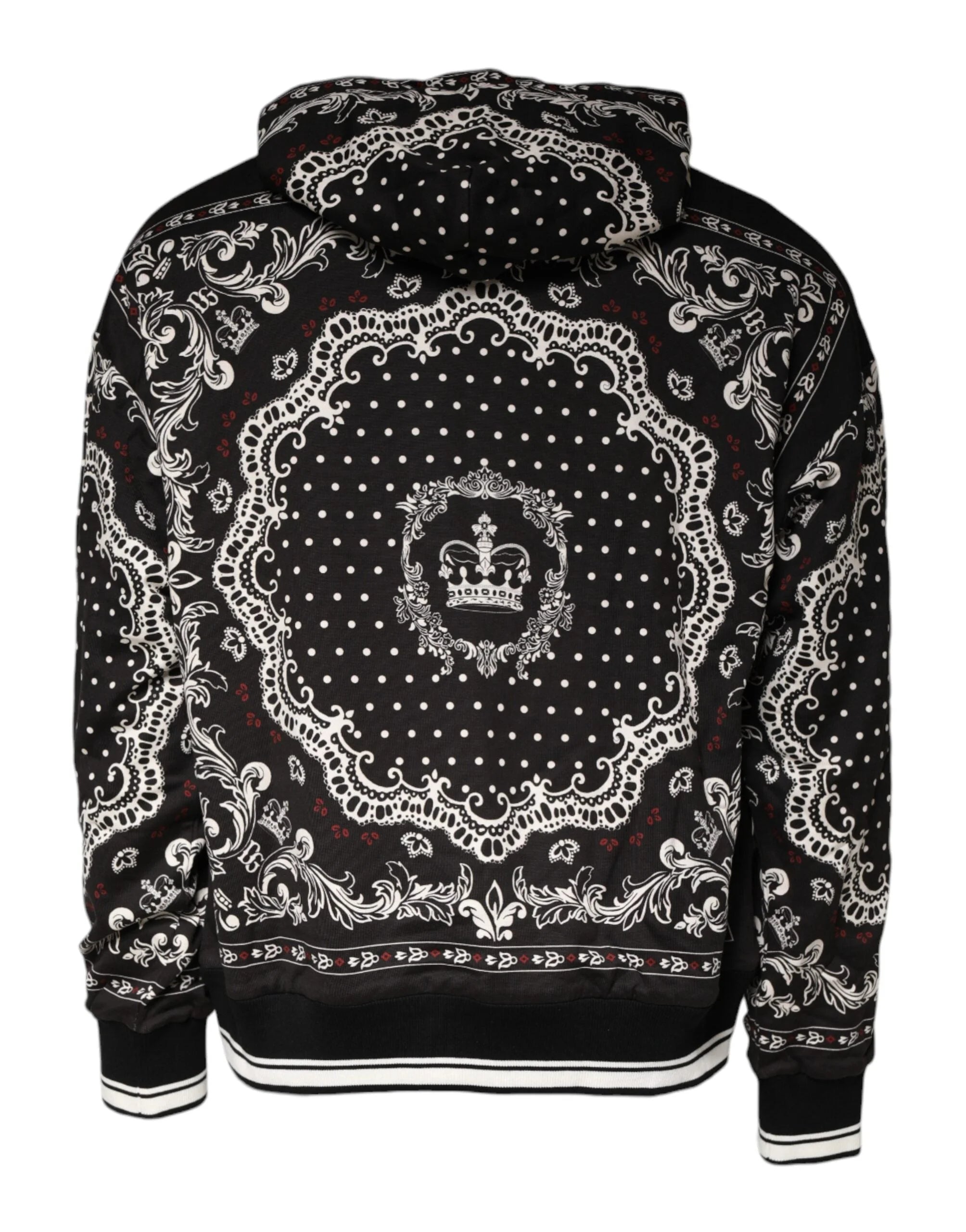 Dolce & Gabbana Black Bandana Print Crown Logo Cotton Hoodie Sweater - L - Hoodies