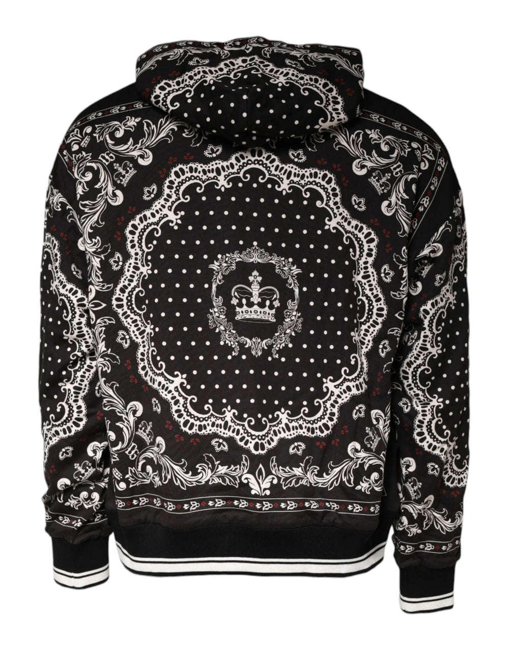 Dolce & Gabbana Black Bandana Print Crown Logo Cotton Hoodie Sweater - L - Hoodies