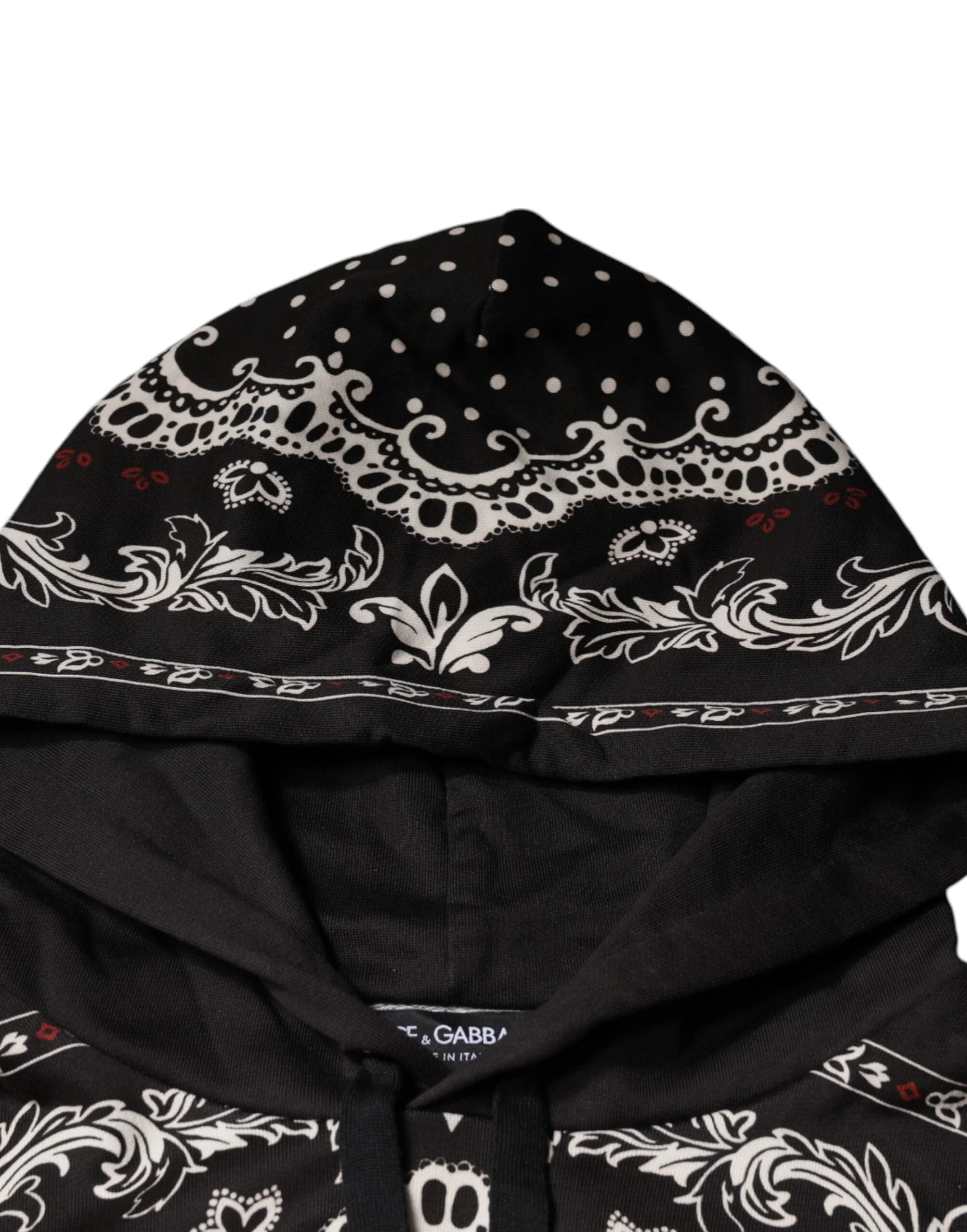 Dolce & Gabbana Black Bandana Print Crown Logo Cotton Hoodie Sweater - L - Hoodies