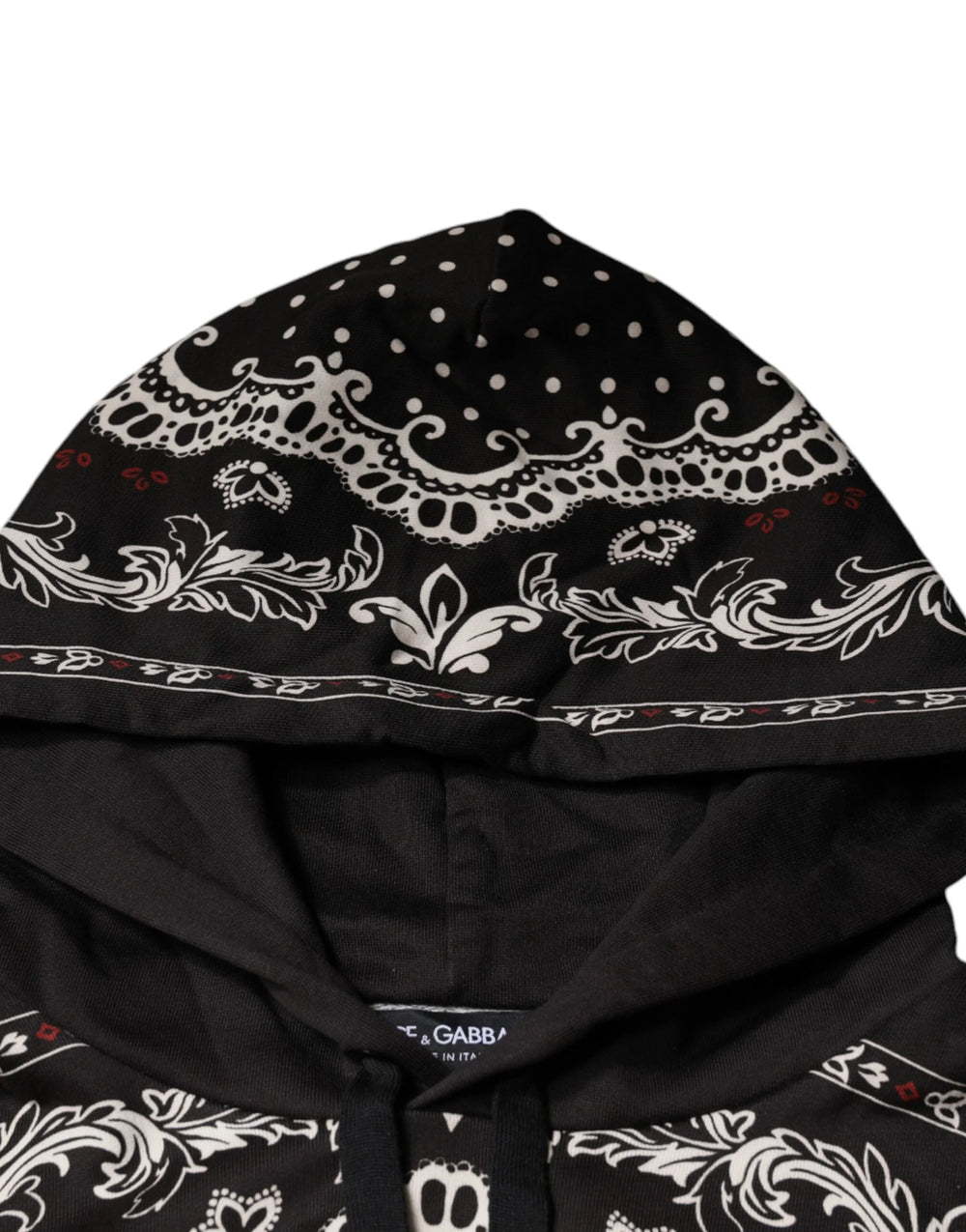 Dolce & Gabbana Black Bandana Print Crown Logo Cotton Hoodie Sweater - L - Hoodies