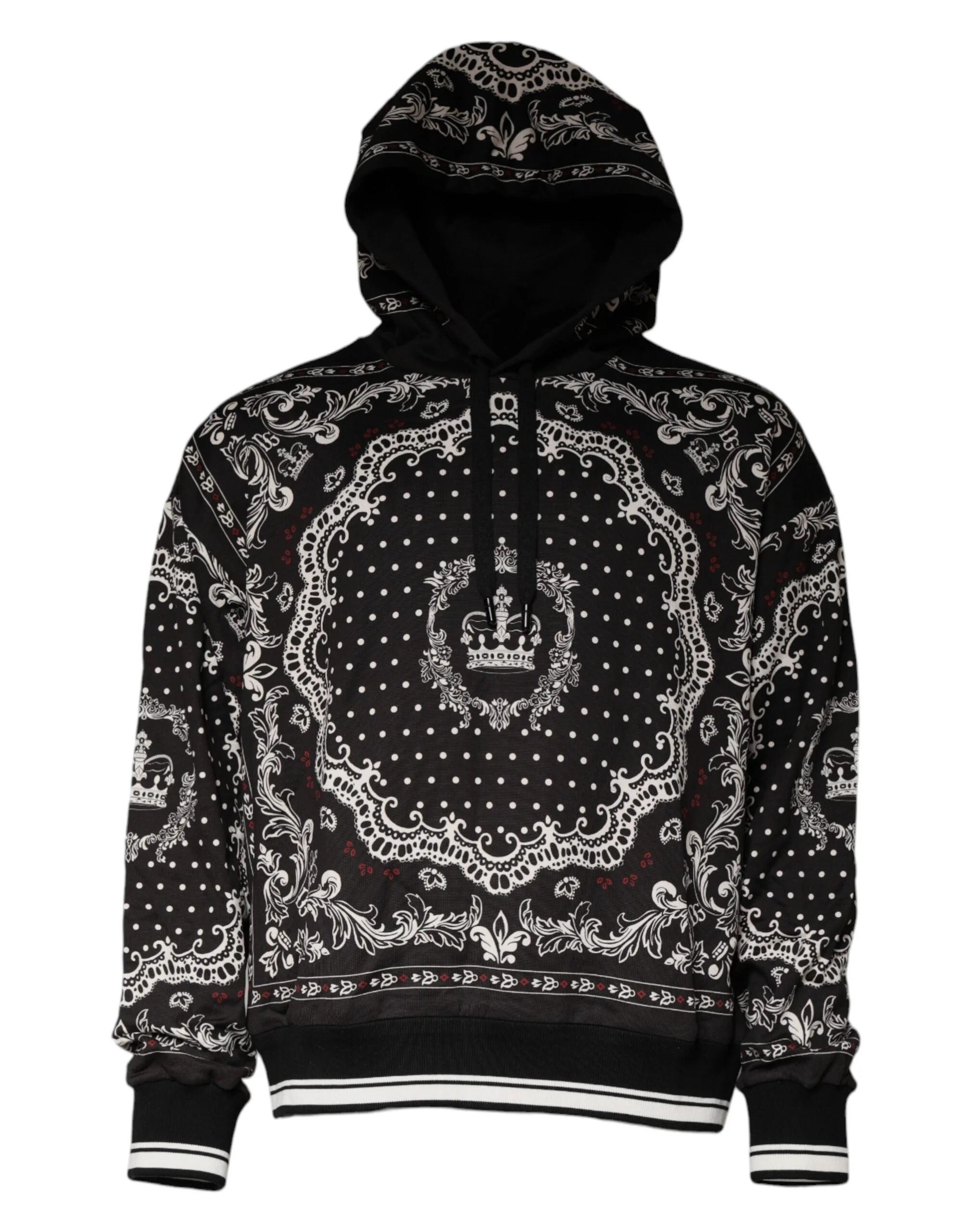 Dolce & Gabbana Black Bandana Print Crown Logo Cotton Hoodie Sweater - L - Hoodies