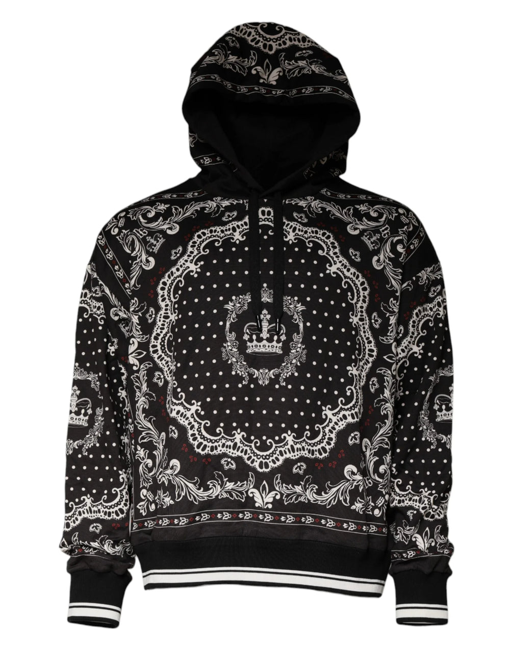 Dolce & Gabbana Black Bandana Print Crown Logo Cotton Hoodie Sweater - L - Hoodies