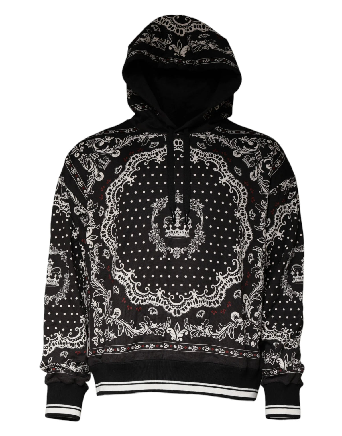 Dolce & Gabbana Black Bandana Print Crown Logo Cotton Hoodie Sweater - L - Hoodies