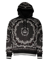 Dolce & Gabbana Black Bandana Print Crown Logo Cotton Hoodie Sweater - L - Hoodies