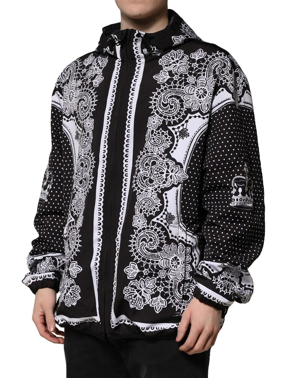 Dolce & Gabbana Black Bandana Print Hooded Bomber Jacket - IT58 | 3XL - Bomber Jackets