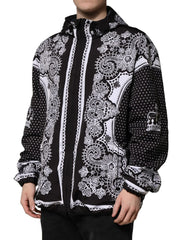 Dolce & Gabbana Black Bandana Print Hooded Bomber Jacket - IT58 | 3XL - Bomber Jackets